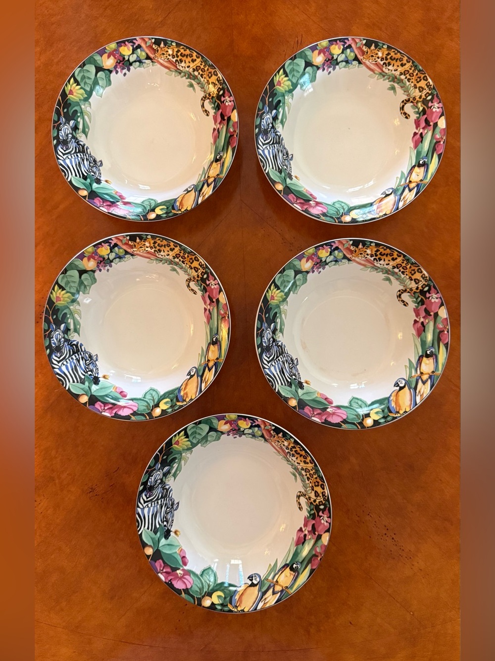 Vitromaster Rain Forest Soup/Cereal Bowls 7.25" Vintage 1993 Sue Zipkin-Set of 5